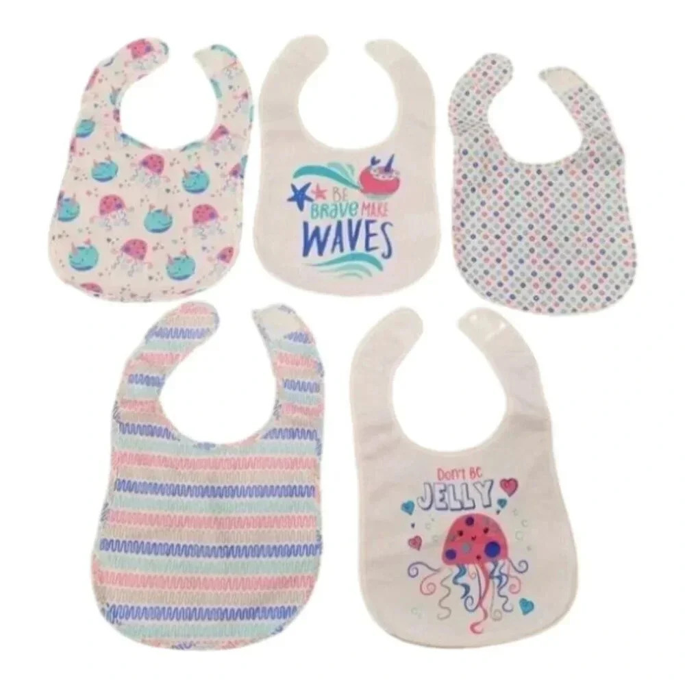 Jellyfish 5 pack Waterproof Bib Set Baby Girl Gift Set Essentials For Feeding - Picture 1 of 7